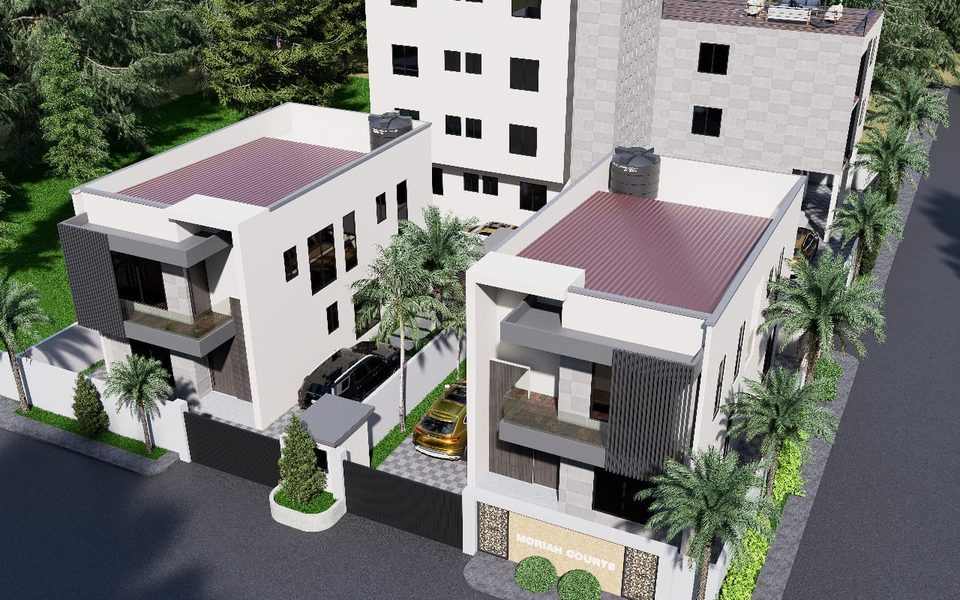 3D aerial rendering of the Moriah Courts residential development by day