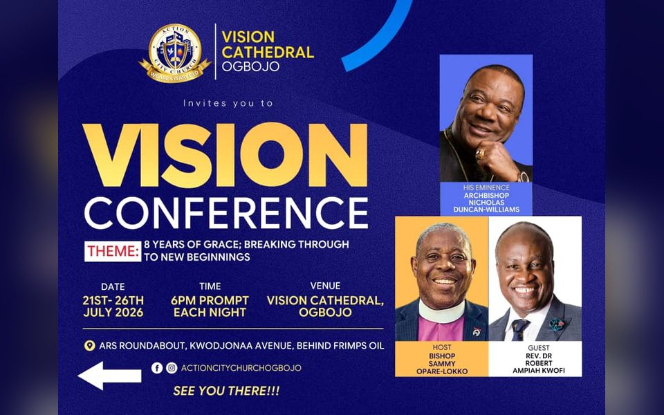 Landscape event flyer for the Vision Conference at Vision Cathedral, Ogbojo